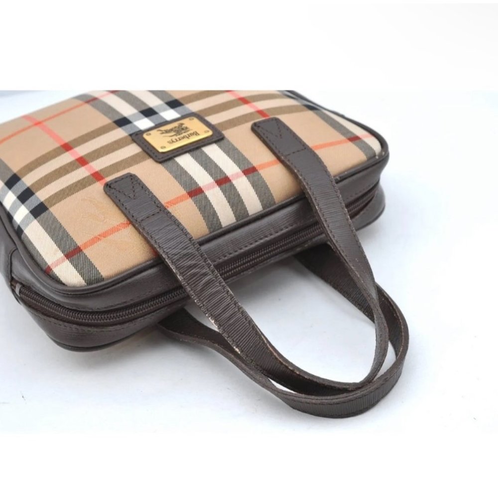 Authentic Burberrys Nova Check Hand Bag Purse Canvas Leather Brown Beige 8327G - Picture 3 of 16